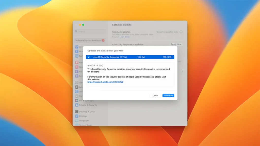 A desktop showing an Apple update to be installed